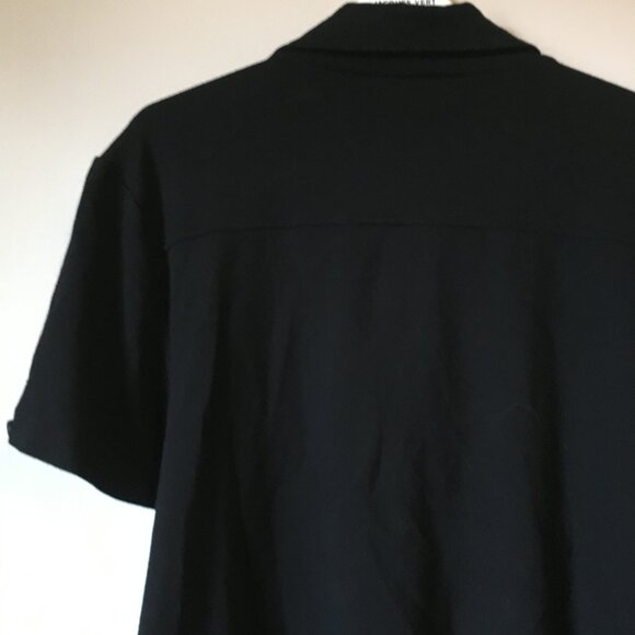 Black Rayon Blend Short Sleeve Semi Cropped Button Up Top - Picture 8 of 16